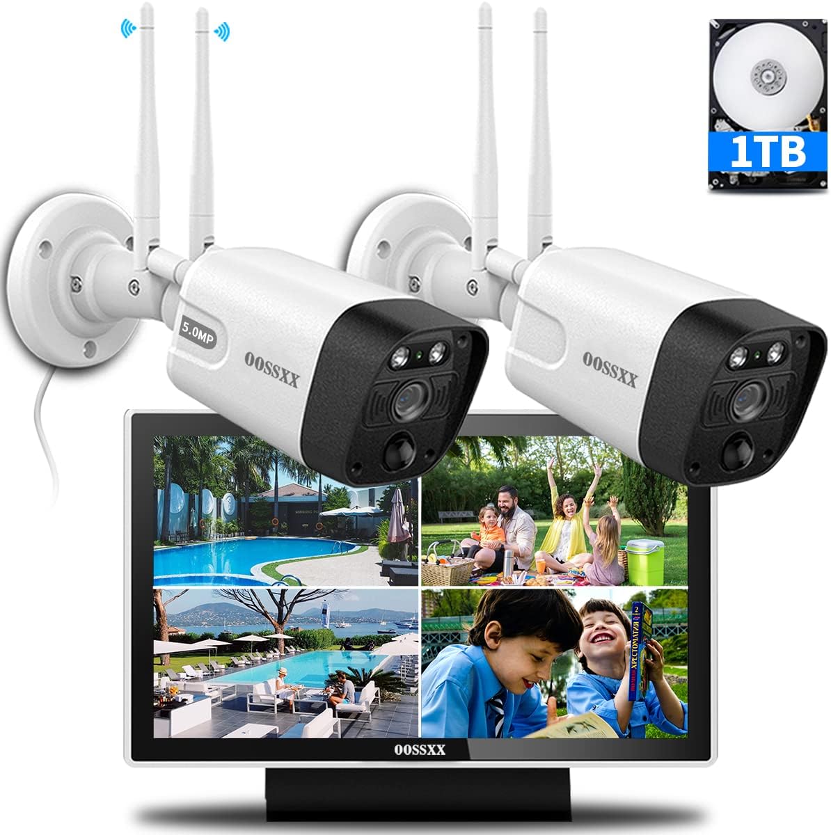 【500万画素・信号強化】防犯カメラ 屋外 2台 モニター付き ワイヤレス andavision_av-k1502ew