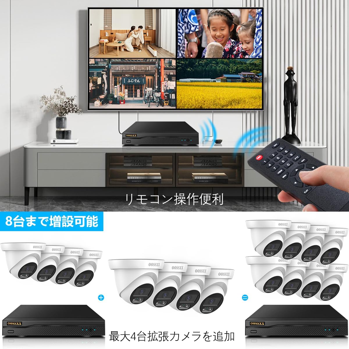 【500万画素・130°超広角・ドーム型】AHD防犯カメラ 防犯カメラセット防犯カメラ 屋外 防犯カメラセット4台防犯カメラ 防犯カメラ 屋外 監視カメラ・録画機セット 防犯カメラセット