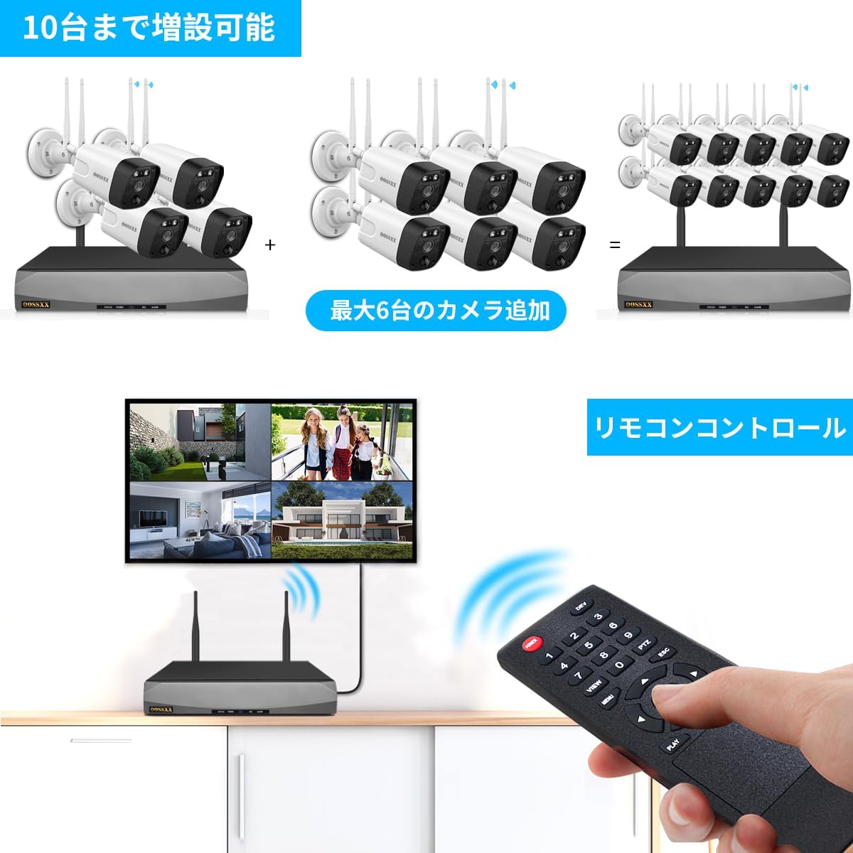 【500万画素 130°広角カメラ 双方向通話】防犯カメラ 屋外 家庭用 Wi-Fi 防犯カメラセット 10台 ワイヤレス 防犯カメラ PIR&AI二重検知 屋外 工事不要 防水 監視カメラ 音声録画 モーション検知 暗視効果 スマホ PC 遠隔操作 4TB HDD内蔵
