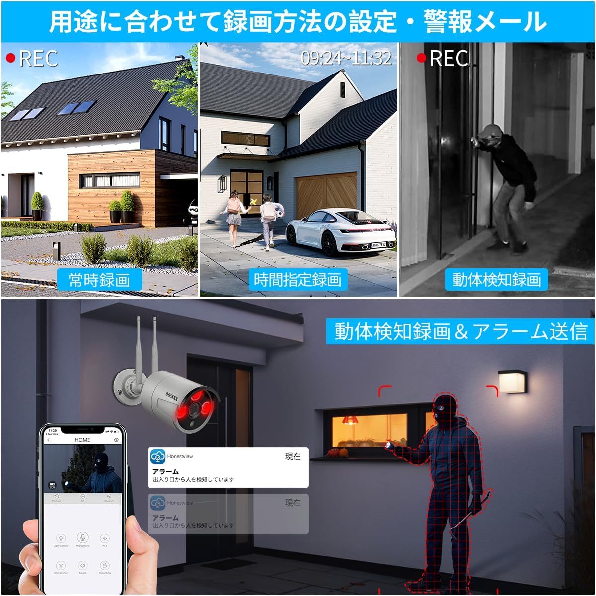 【ダブルアンテナ信号強化・500万画素 10チャンネル録画機・AI人体検出】 OOSSXX 10インチモニター付き 防犯カメラ WIFI ワイヤレス 屋内 屋外 2K 300万画素6台 監視カメラシステム ネットワークカメラ セキュリティカメラ スマホ対応 無線