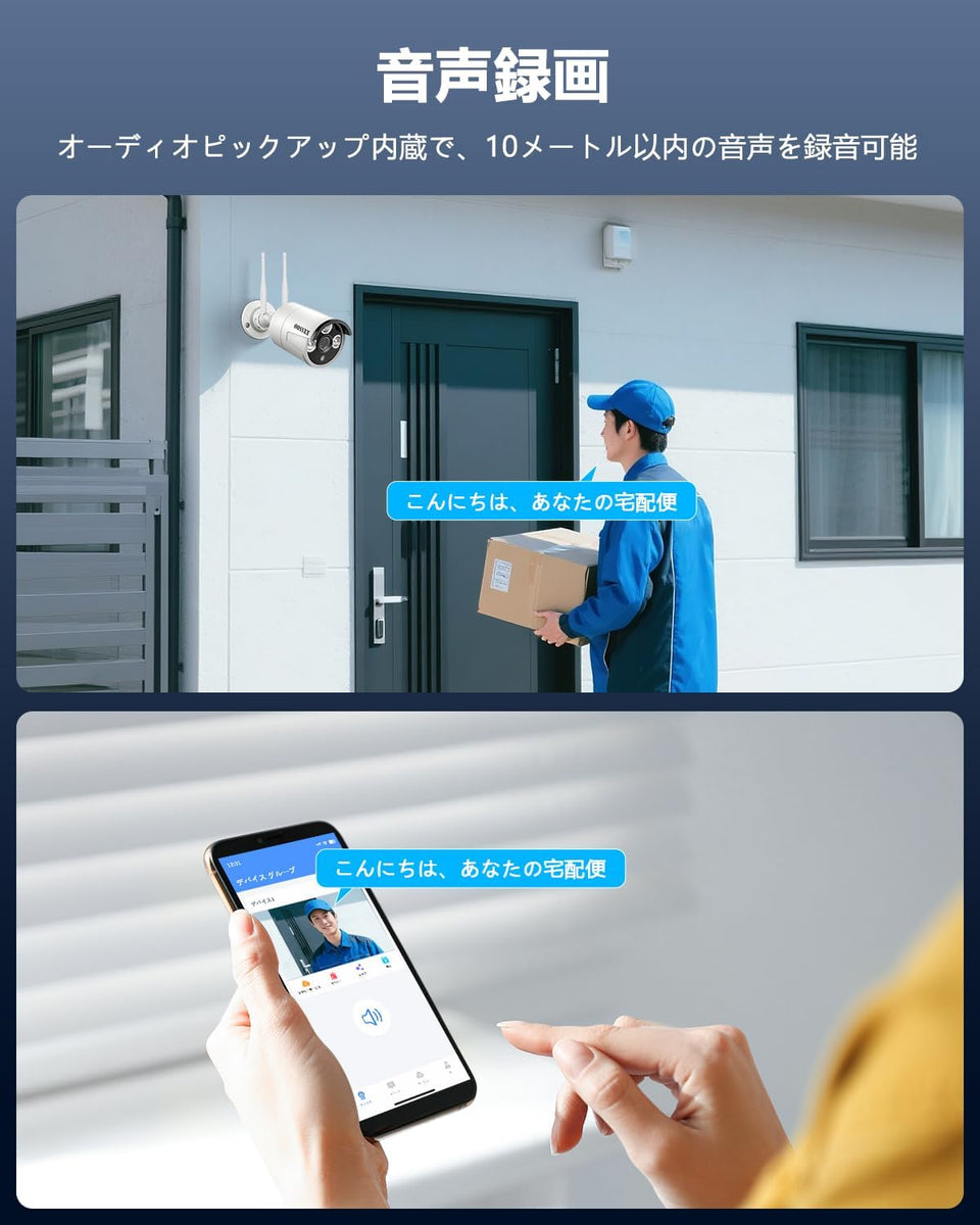 XXSSOO ポータブルモニター ディスプレイ 保護フィルム付き 防犯カメラ 300万画素 ワイヤレス防犯カメラセット4台 1TB HDD内蔵 家庭用 屋外