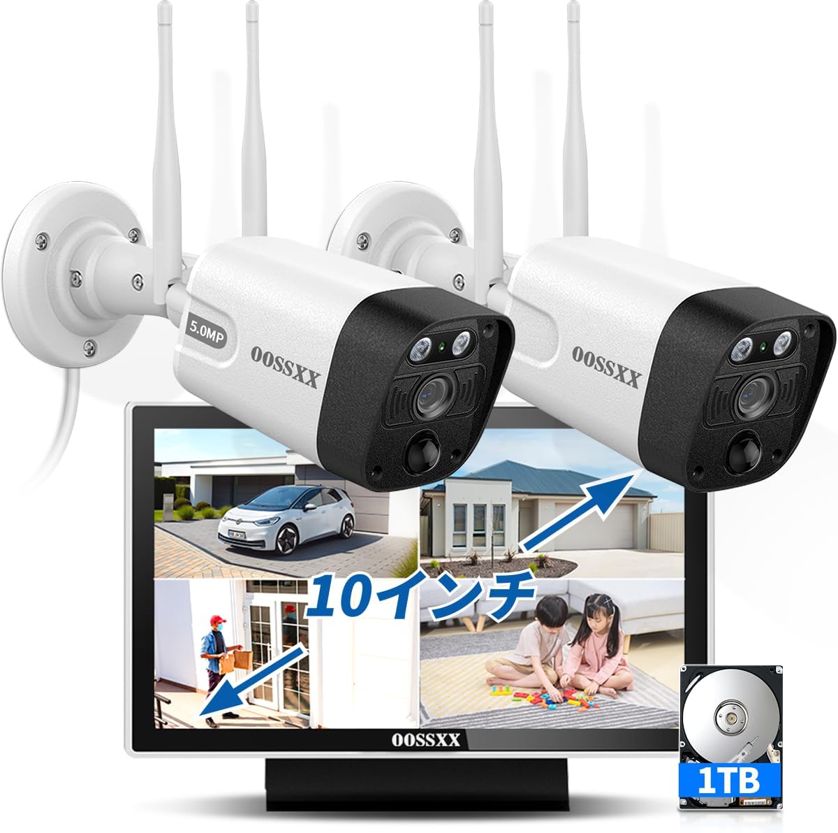 【双方向通話・ダブルアンテナ信号強化・130° 超広角】 防犯カメラ ワイヤレス 屋外 3K 500万画素2台 防犯カメラセット防犯カメラ 防犯カメラ ワイヤレス 屋外 ワイヤレス防犯カメラセット 監視カメラ モニター付き ワイヤレス 防犯カメラ モニター 監視カメラ 防犯カメラセットランキング 防犯 カメラ セット 防犯カメラ 屋外 モニター付き防犯カメラ 2台 防犯 カメラ