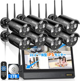 Load image into Gallery viewer, 【ダブルアンテナ信号強化・500万画素 10チャンネル録画機・AI人体検出】 OOSSXX 10インチモニター付き 防犯カメラ WIFI ワイヤレス 屋内 屋外 2K 300万画素8台 監視カメラシステム ネットワークカメラ セキュリティカメラ スマホ対応 無線 黒