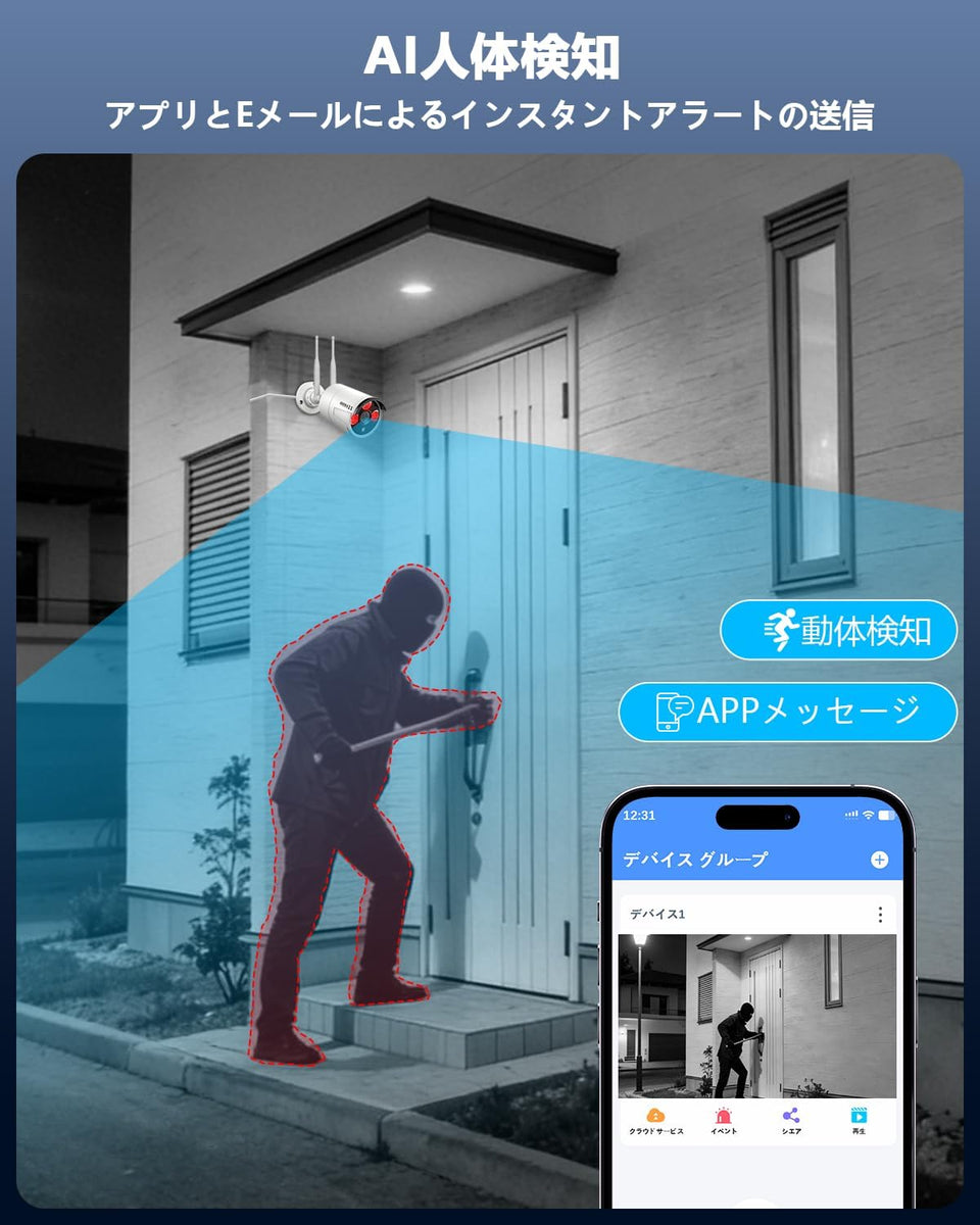 【新品未使用品リモートアクセス、クラウドストレージ搭載】監視カメラ：300万画素 71Gv_g3ItL.
