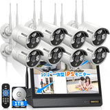 Load image into Gallery viewer, 【ダブルアンテナ信号強化・500万画素 10チャンネル録画機・AI人体検出】 OOSSXX 10インチモニター付き 防犯カメラ WIFI ワイヤレス 屋内 屋外 2K 300万画素8台 監視カメラシステム ネットワークカメラ セキュリティカメラ スマホ対応 無線