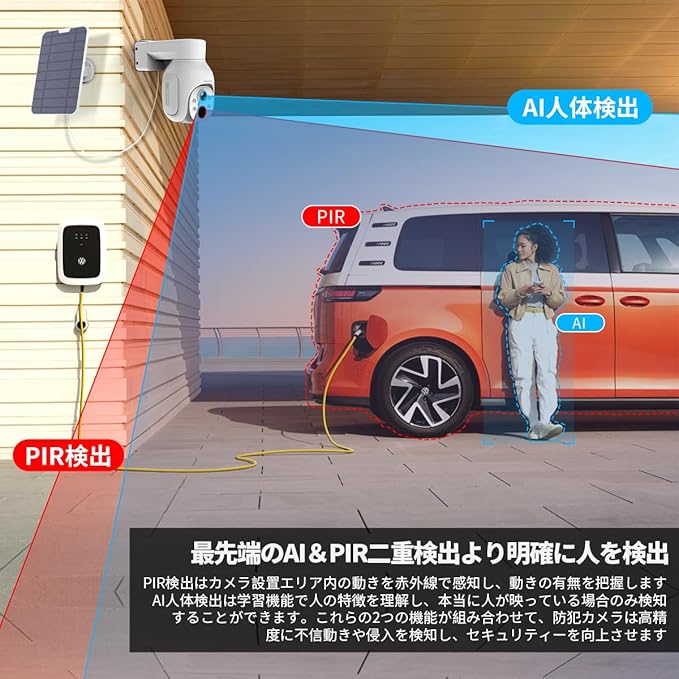 【ソーラーパネル充電・双方向通話・PTZ】 ワイヤレス 防犯カメラ ソーラー 屋外 400万画素 電池式 ソーラーパネル充電 監ソーラー 監視カメラ ネットワークカメラ 電池式