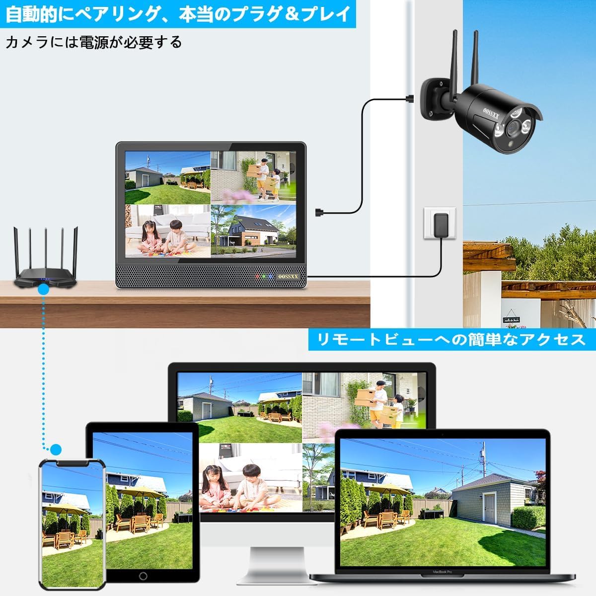 【ダブルアンテナ信号強化・500万画素 10チャンネル録画機・AI人体検出】 OOSSXX 10インチモニター付き 防犯カメラ WIFI ワイヤレス 屋内 屋外 2K 300万画素6台 監視カメラシステム ネットワークカメラ セキュリティカメラ スマホ対応 無線