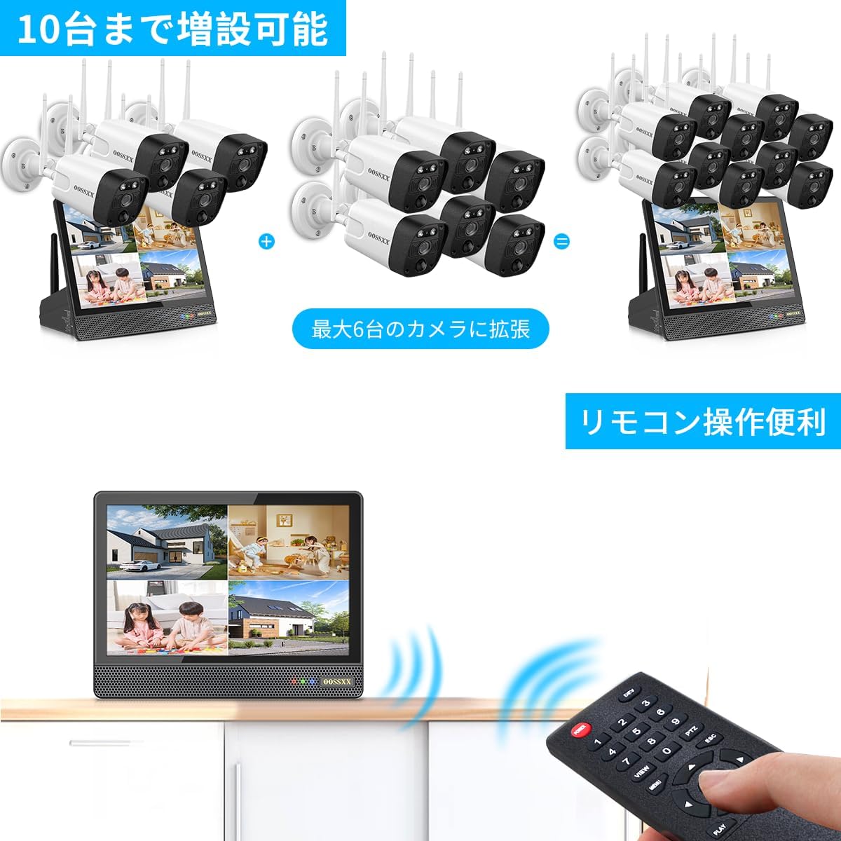 【双方向通話・ダブルアンテナ信号強化・130° 超広角】 OOSSXX ワイヤレス 屋外 監視カメラ ワイヤレス 監視カメラ 防犯カメラセットランキング モニター一体型録画機 4台セット 無線 セキュリティネットワーク3K 500万画素