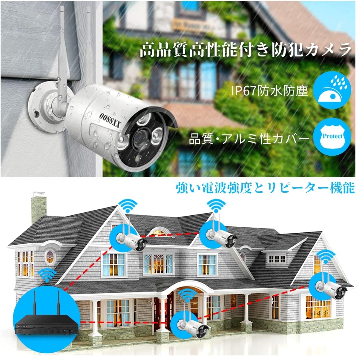 OOSSXX NVR Recorder, Recording Device, 5 Megapixel Recorder, Can Connect Up to 10 Devices, Remote Monitoring, Japanese System, Security Monitoring, Network Recorder, Security, HDD Not Included (Adapter Included) (Black (10CH)) (Wireless NVR)