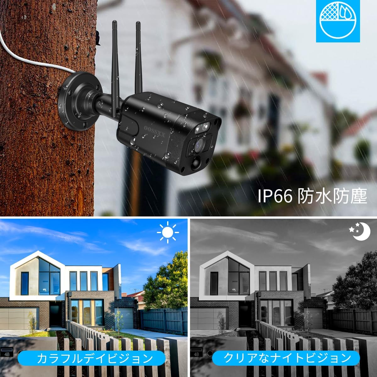 【双方向通話・ダブルアンテナ信号強化・130° 超広角】 防犯カメラ ワイヤレス 屋外 3K 500万画素4台 モニター一体型録画機 セキュリティカメラ 黒ブラック スマホ対応 無線 セキュリティ (10インチ4台カメラセット(1TB HDD))
