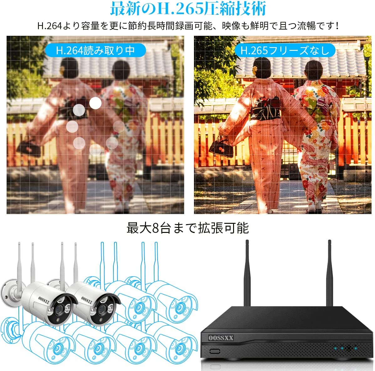 OOSSXX NVR Recorder, Recording Device, 5 Megapixel Recorder, Can Connect Up to 10 Devices, Remote Monitoring, Japanese System, Security Monitoring, Network Recorder, Security, HDD Not Included (Adapter Included) (Black (10CH)) (Wireless NVR)