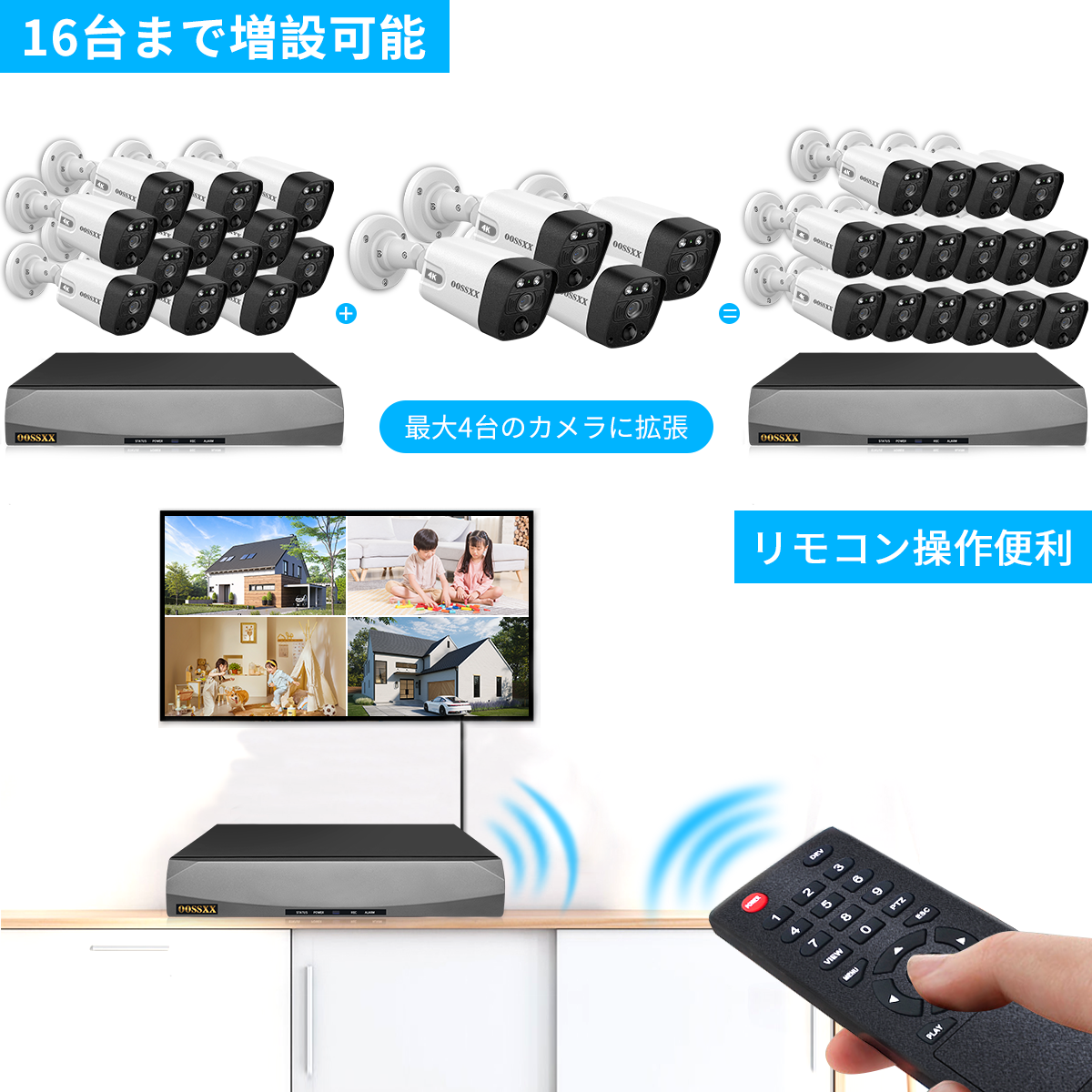 【800万画素・双方向通話・130°超広角】OOSSXX 有線 防犯カメラセットランキング poe 屋内 屋外防犯カメラ poe給電 監視カメラ・録画機セット 防犯カメラセット 10台