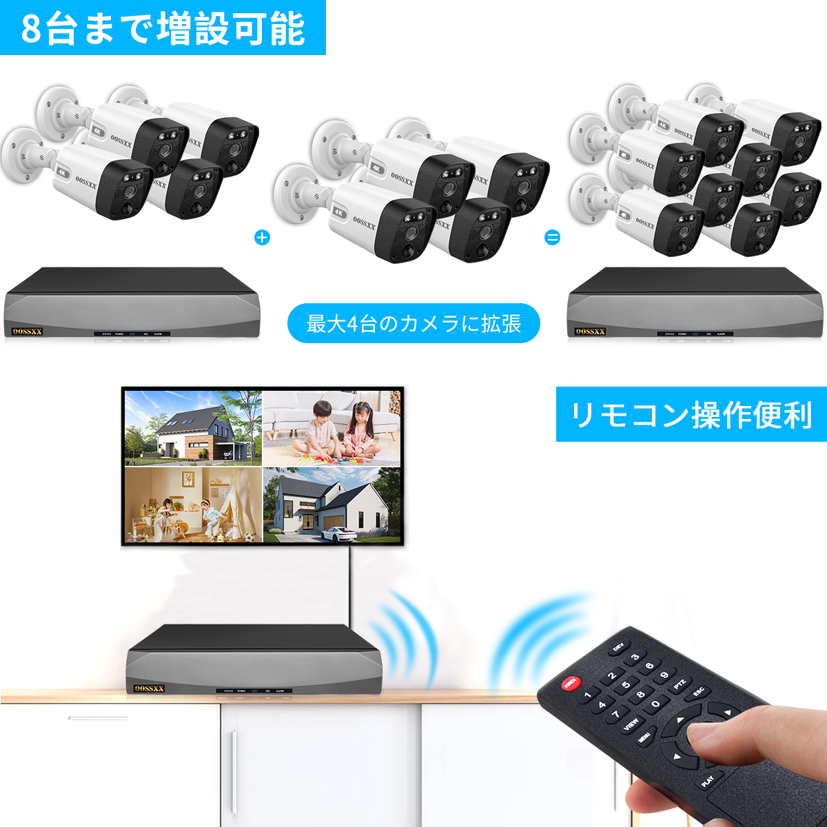 【800万画素・双方向通話・130°超広角】OOSSXX モニター付き 有線 防犯カメラセットランキング poe 屋内 屋外防犯カメラ poe給電 監視カメラ・録画機セット 防犯カメラセット 8台