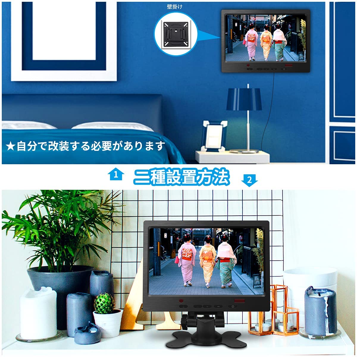 OOSSXX 7-inch Monitor TFT-LCD Monitor 16:9 LCD 140°(H)×160° Ultra-thin 1024×600 Display AV/VGA/HDMI Input Portable TFT LCD CCTV Video Display Touch Button for Security Surveillance Camera Easy to Carry
