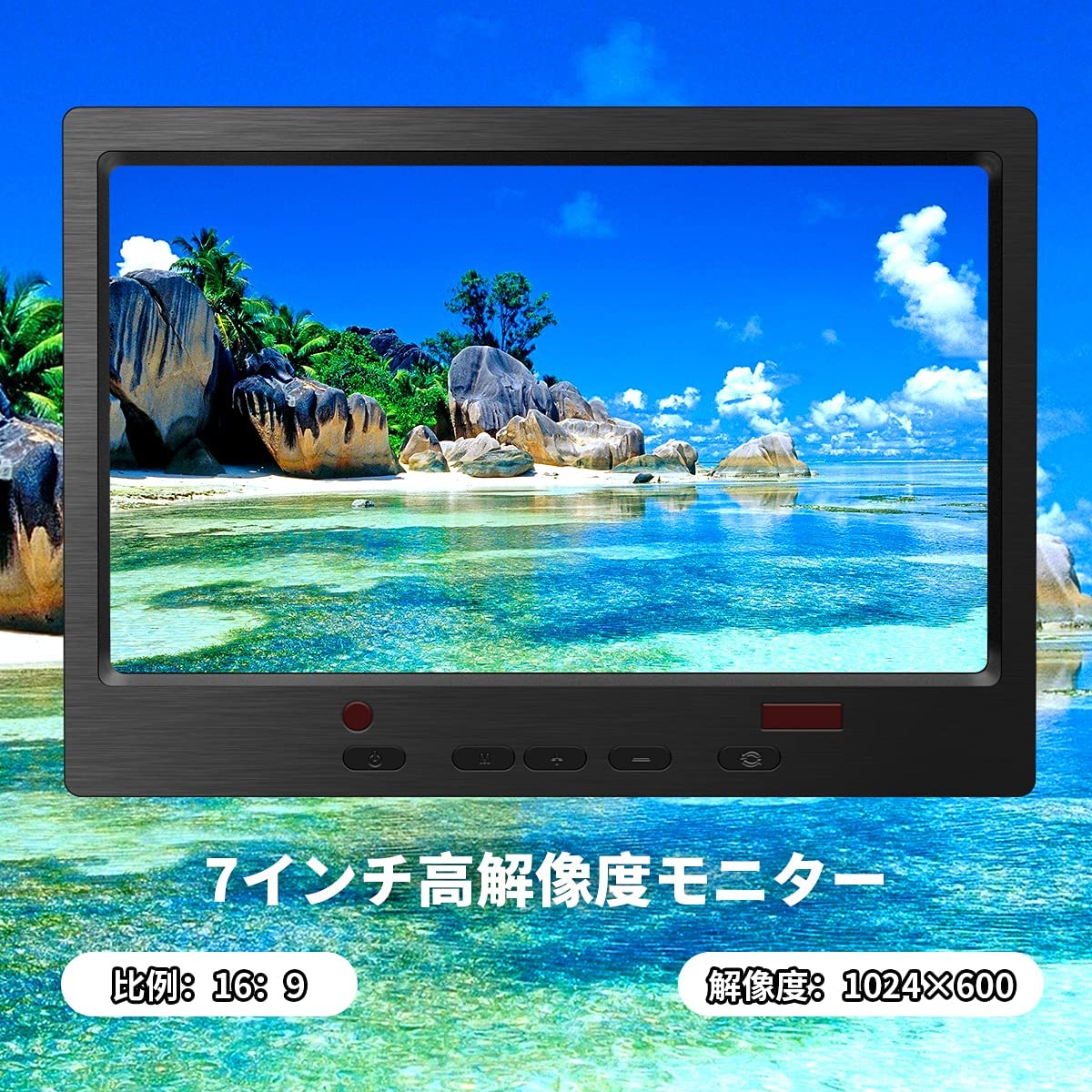 OOSSXX 7-inch Monitor TFT-LCD Monitor 16:9 LCD 140°(H)×160° Ultra-thin 1024×600 Display AV/VGA/HDMI Input Portable TFT LCD CCTV Video Display Touch Button for Security Surveillance Camera Easy to Carry