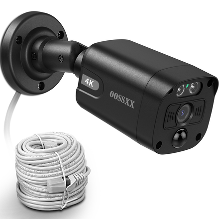 OOSSXX POE増設カメラ(黒) 4K 800万画素 NVR対応 屋外防犯カメラ